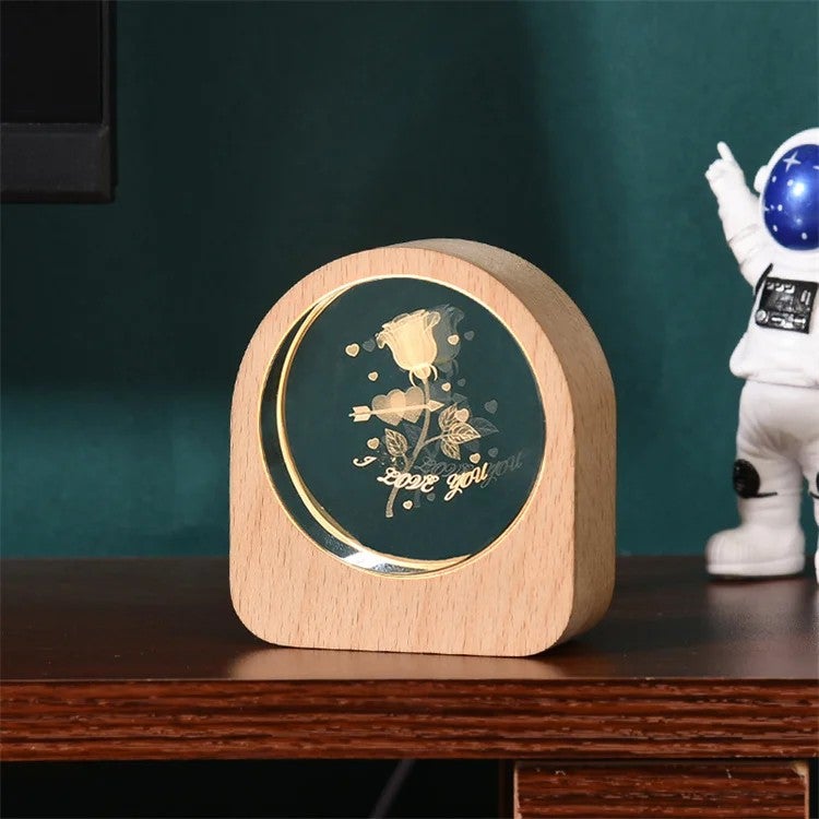 Bluejw 3D Crystal Ball Night Light - LED Night Lamp with Wood Base, USB Plug-in, Bedroom Decor, Birthday Gifts for Kids/Couples - Image 1